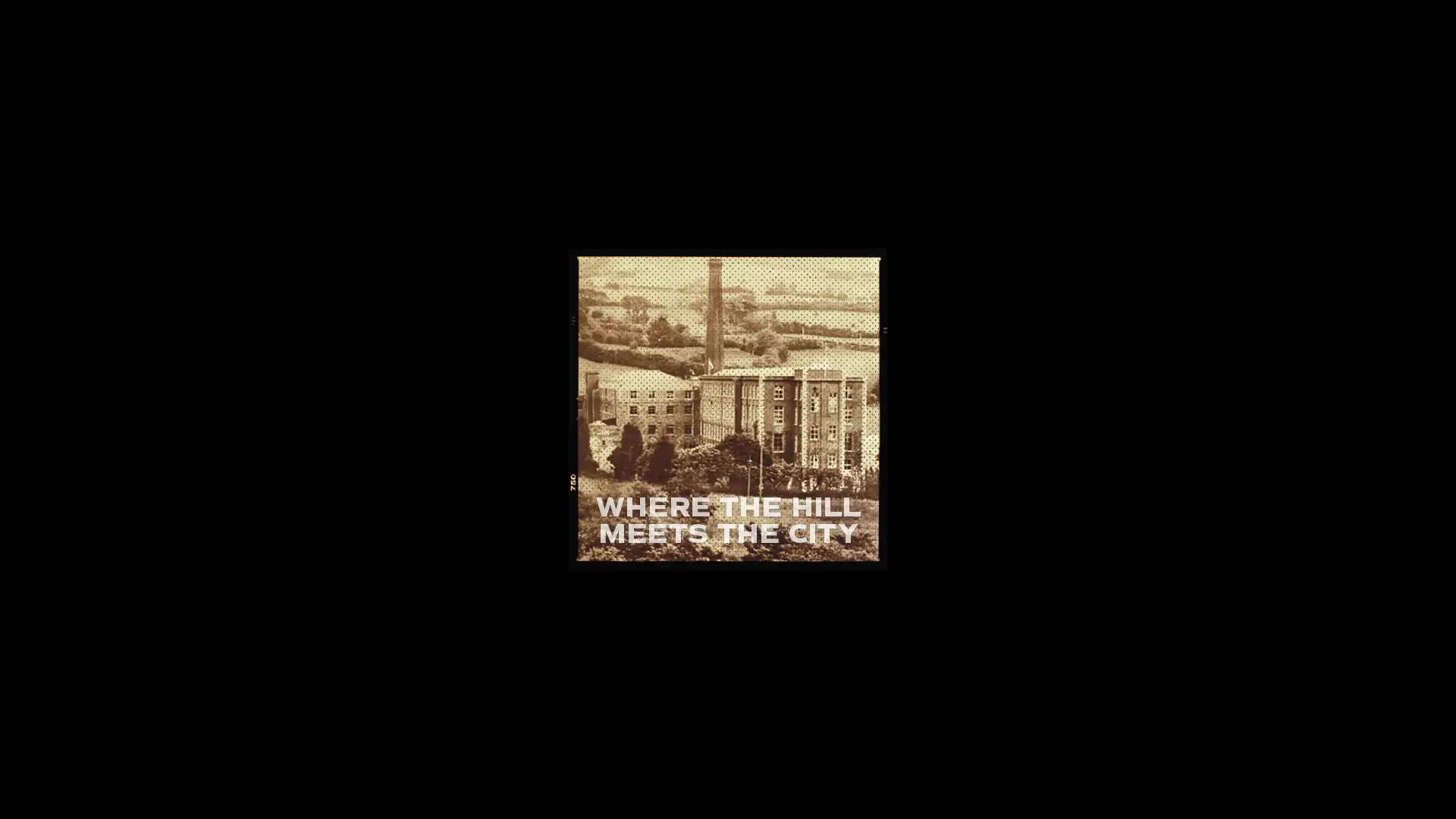 Vintage sepia-toned graphic of a factory building with the text Where the Hills meet the City, representing RVbrand creative design strategy.