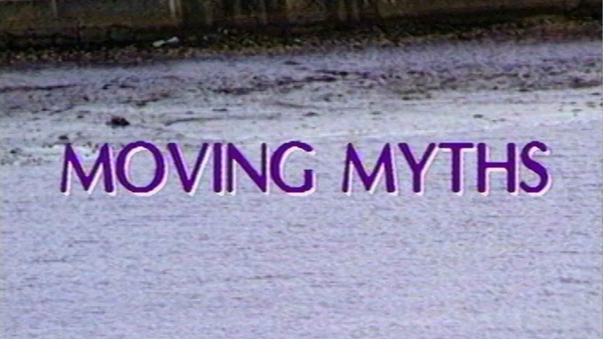 The text MOVING MYTHS in bold purple letters against a grainy, textured grey background, representing a creative brand strategy concept.