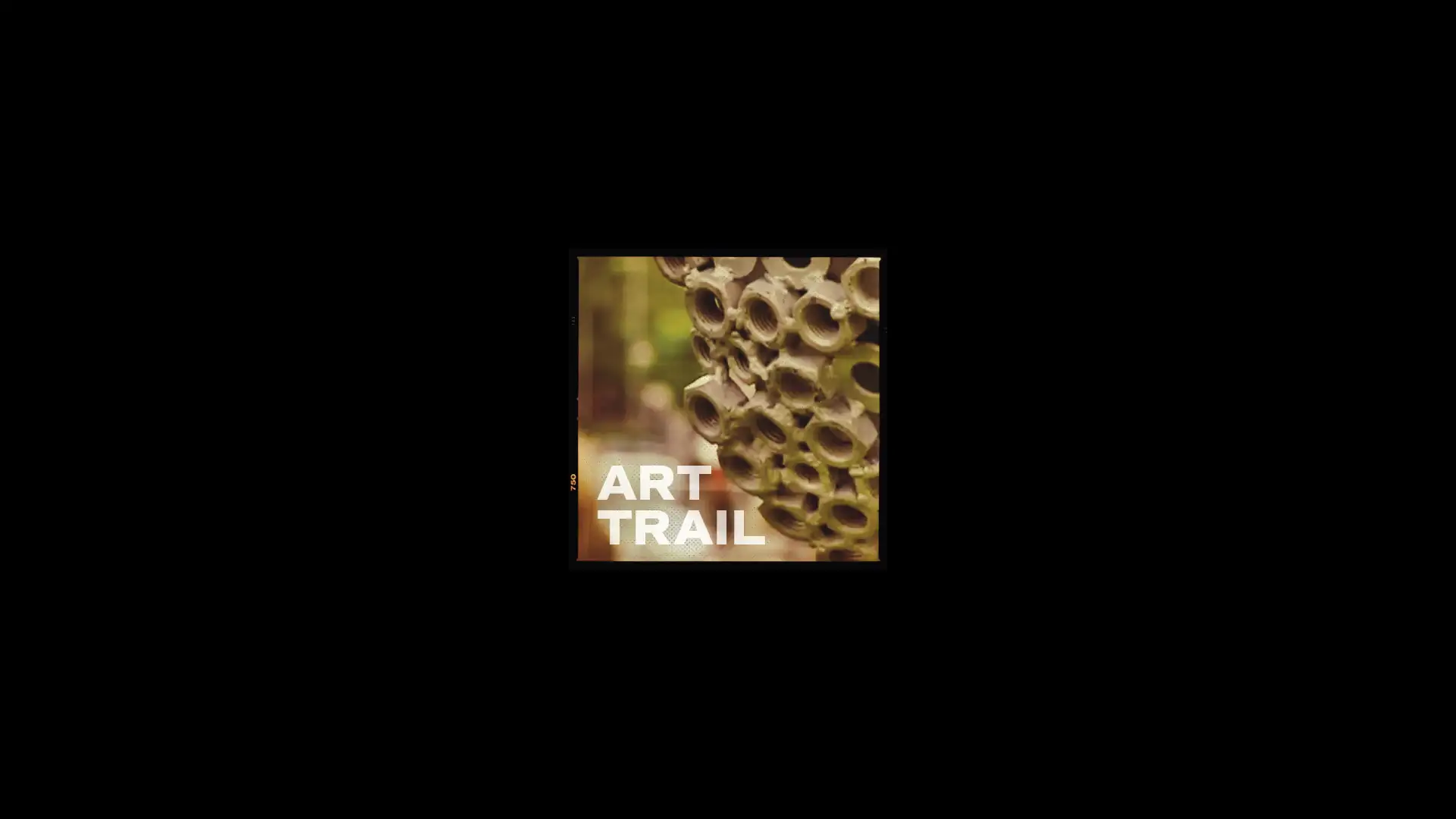 Creative design for the Shankill Alternatives Art Trail featuring a textured, industrial sculpture against a warm, blurred background.